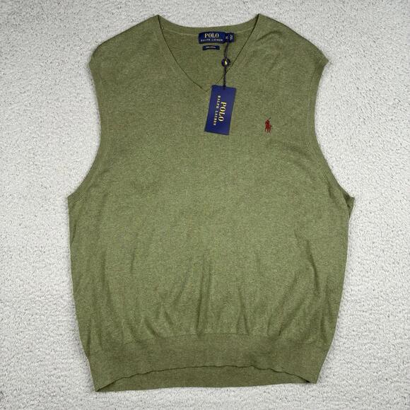 Polo Ralph Lauren Men’s XL Sweater Vest Heather Green Pima Cotton V-Neck NWT - Picture 1 of 7